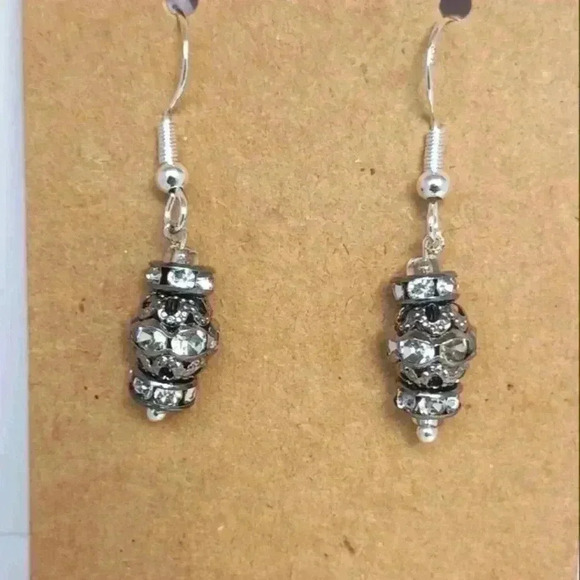 HANDMADE Rhinestone beaded 925 earrings - Picture 1 of 3